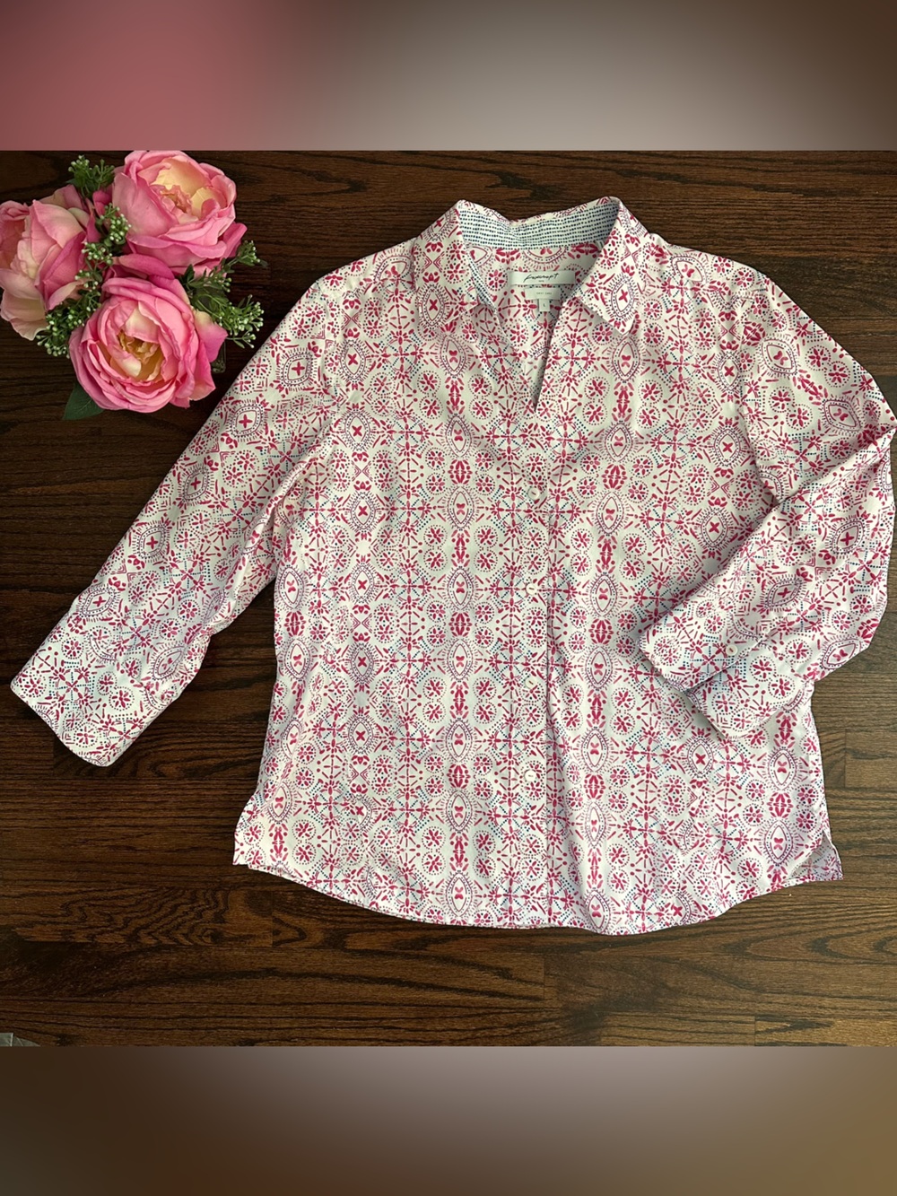 Foxcroft wrinkle free button down shirt, size L